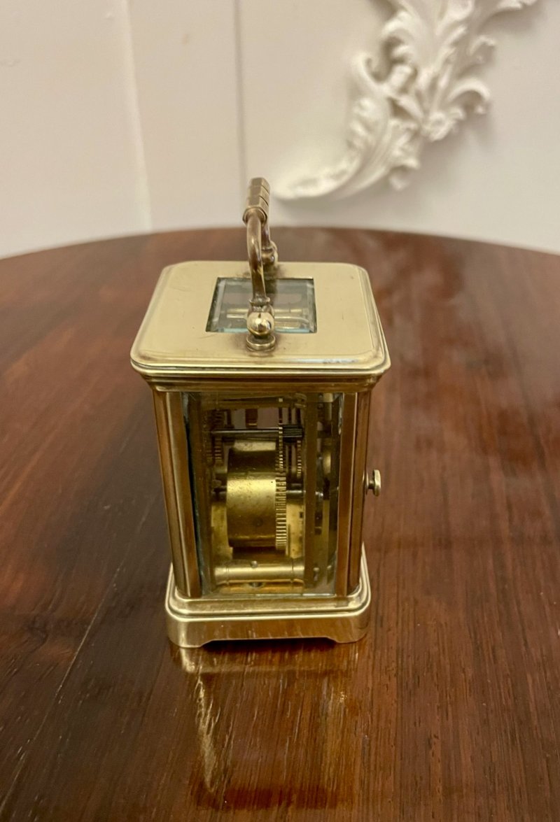 Antique Edwardian Quality Miniature Brass Carriage Clock By J C Vickery, London - Image 7